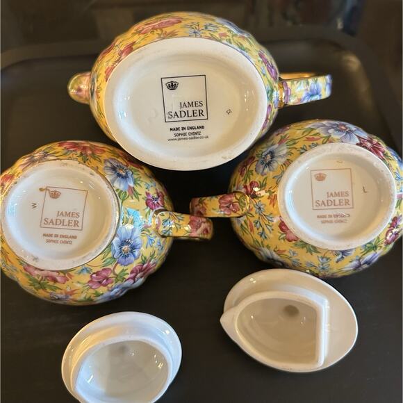 JAMES SADLER SOPHIE CHINTZ MINI COFFEE POT, CREAMER, AND SUGAR - VINTAGE/RARE - Picture 9 of 10